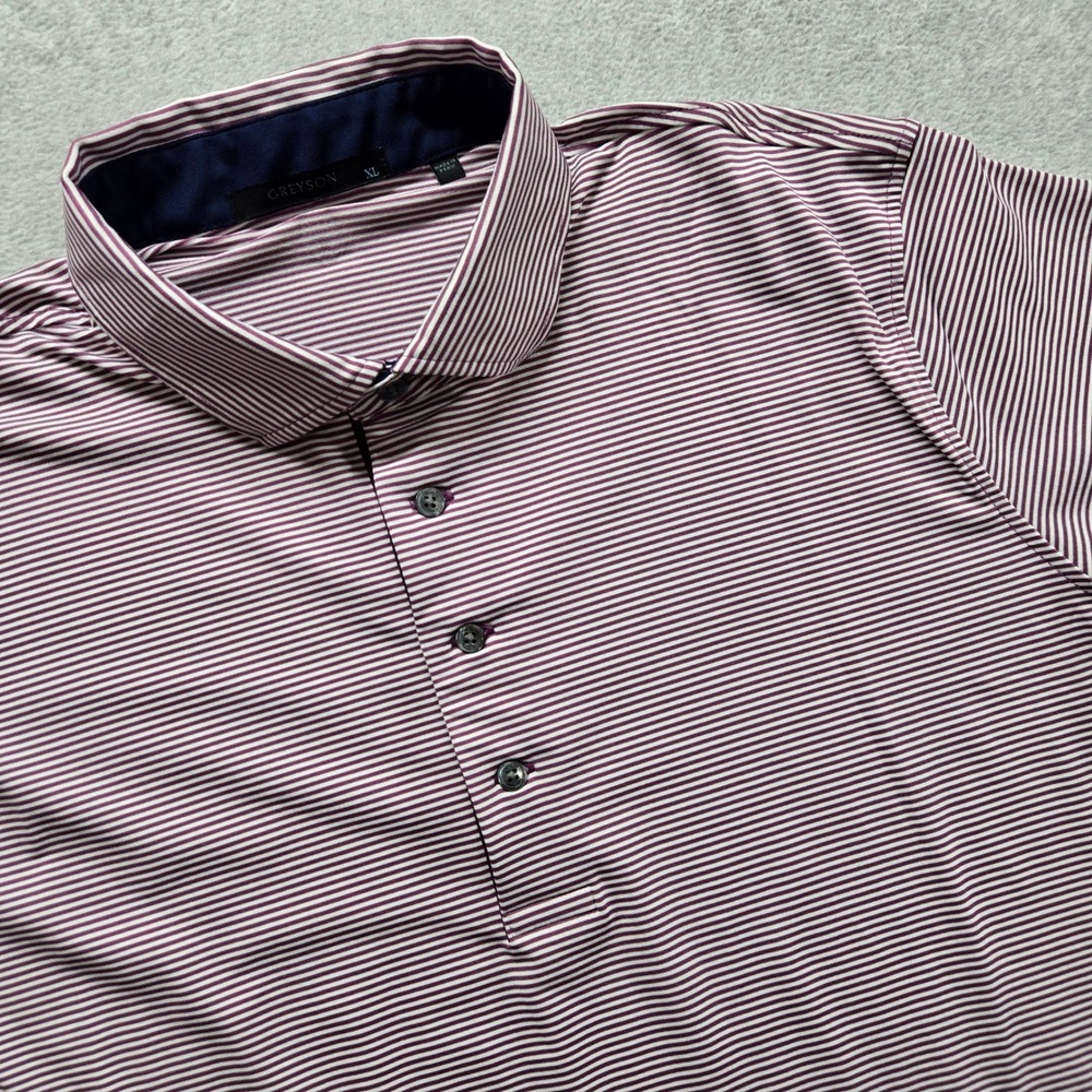 Greyson Mens XL Polo Shirt Maroon White Stripe Short Sleeve Golf Performance